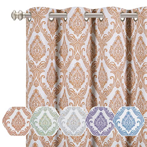 Damask Blackout Curtains, 84 Inch Long, 2 Panels, Medallion Paisley Room Darkening Curtains, Thermal Insulated Grommet Window Curtain Drapes For Bedroom Living Room, 50"X 84", Burnt Orange #TOP4