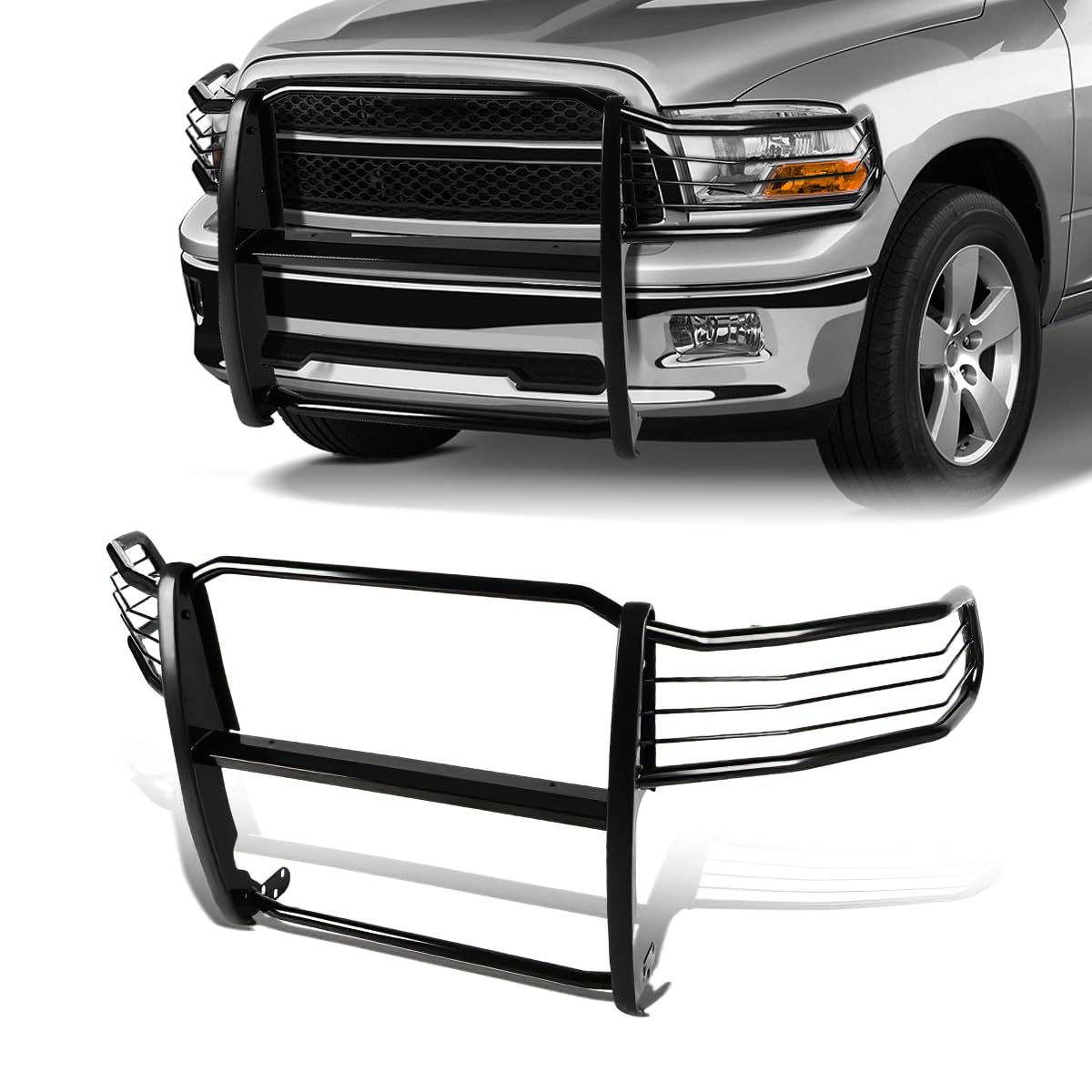 Front Bumper Brush Grille Guard Compatible with Dodge Ram 1500 2009-2018, Black Powder Coated, Bumper Grill Guard, Protector, Brush Push Bar