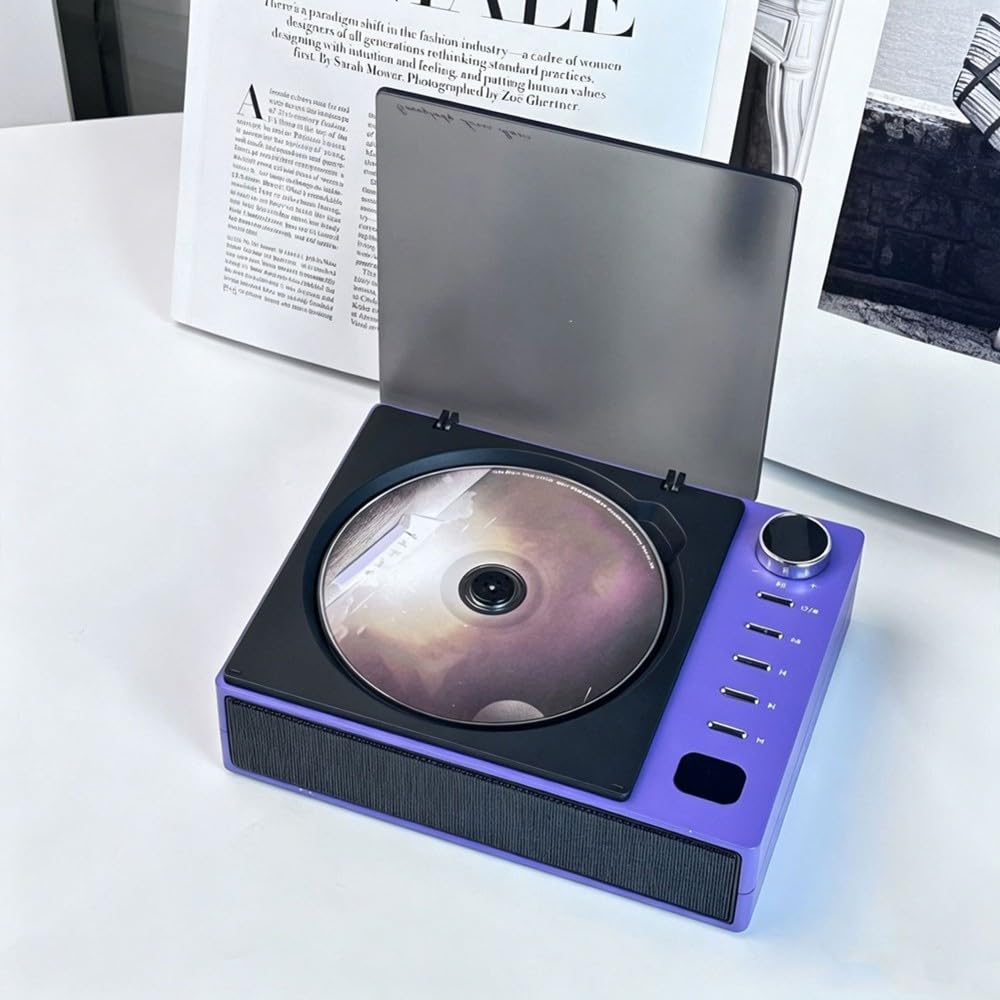 Reproductor de CD Personal de Escritorio Compacto y Retro con Altavoces Bluetooth Recargable para Regalo.