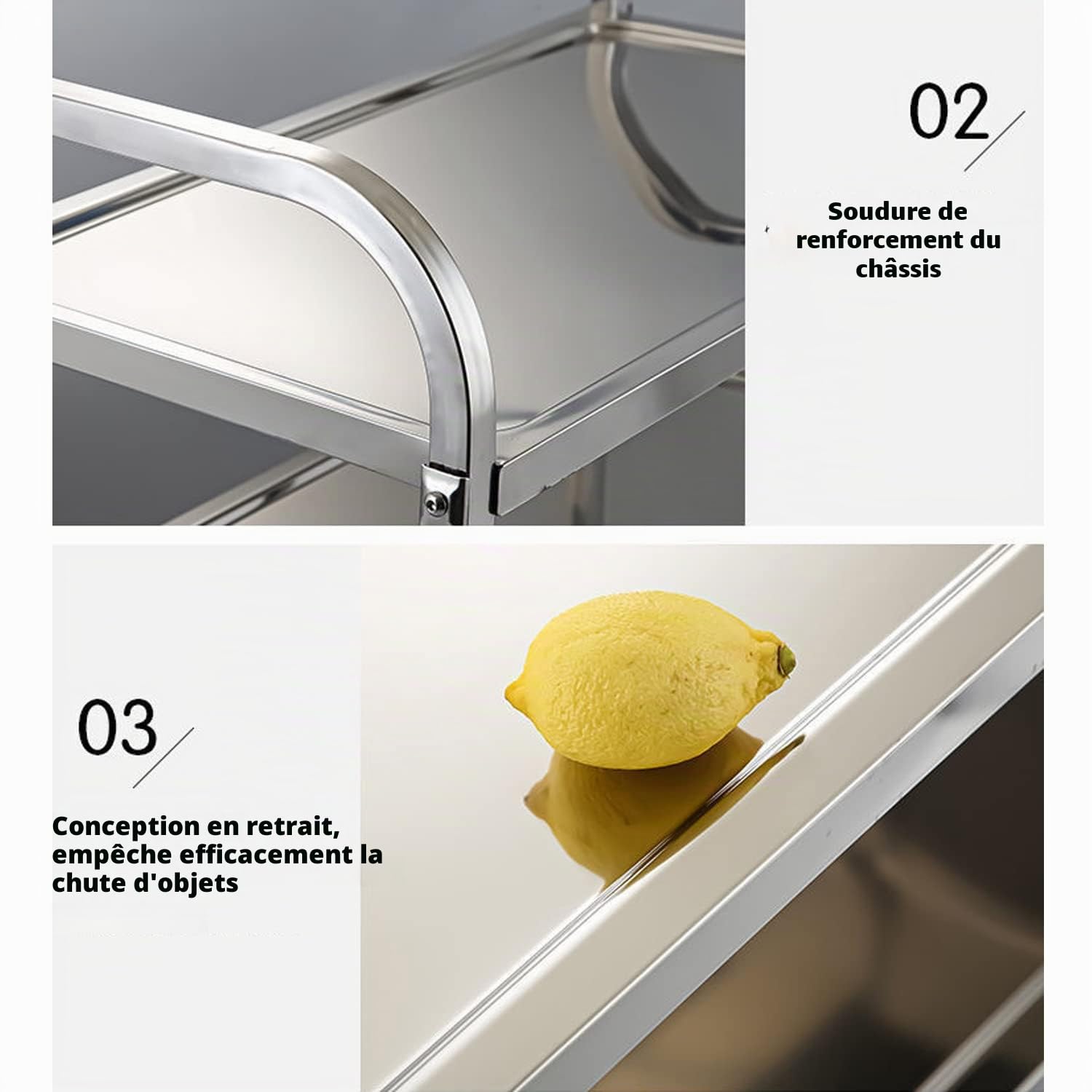 uyoyous Chariot Utilitaire en Acier Inoxydable avec roulettes et poignée,3 étages,Chariot de Cuisine en Acier,pour Restaurant et hôtel,2 Roues avec Frein de Frein et 2 sans Frein,75x40x83.5cm