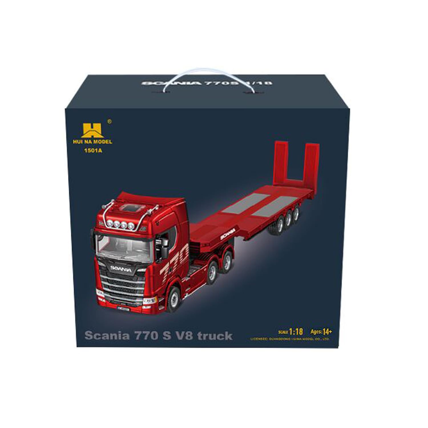 Scania 770S 1501A 1/18 RC 6x4 Tracteur Camion Tracteur 19 Fonctions 3 essieux Plastique Semi-remorque à Plat Système d'éclairage et de Son Télécommande 2,4G Gris