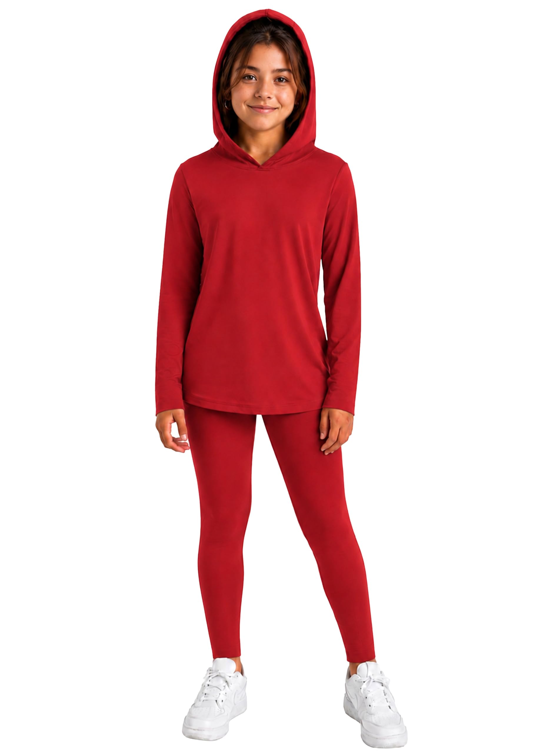 STRETCH IS COMFORT Girls 2 Piece Hoodie Short Sleeve Long Sleeve Crew Neck Top and Leggings Set Kids Thermals Underwear Set