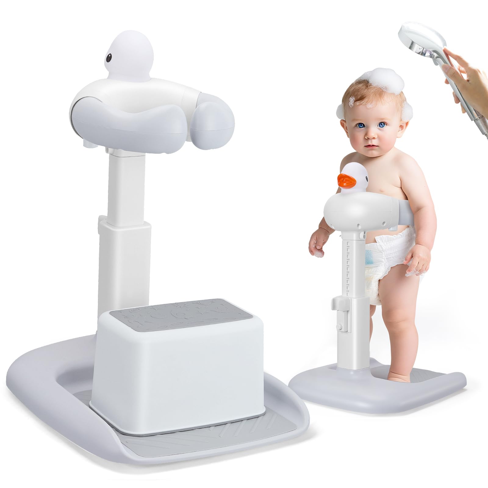 Baignoire bébé avec support de douche, Support de Douche Bébé Debout,Aspiration Stable et Forte,Support pour Bébé Douche,idéal comme douche bebe debout et cadeau prénatal