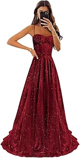 Sparkly Tulle Prom Dresses for Women A Line Spaghetti Strap Formal Evening Party Gown - Buy now