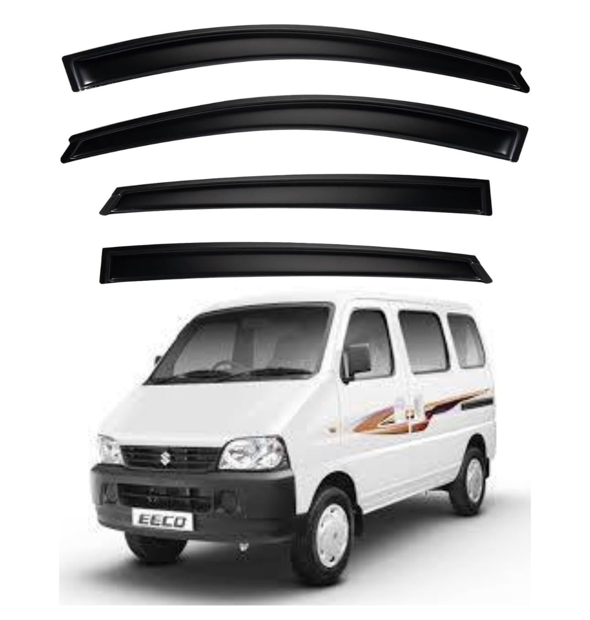 ShopClub Premium Smoke Car Door Visor Front+Rear Sun/Rain Guard Outside Mount Tape-On Window Visors Compatible with Suzuki Eeco (2025)