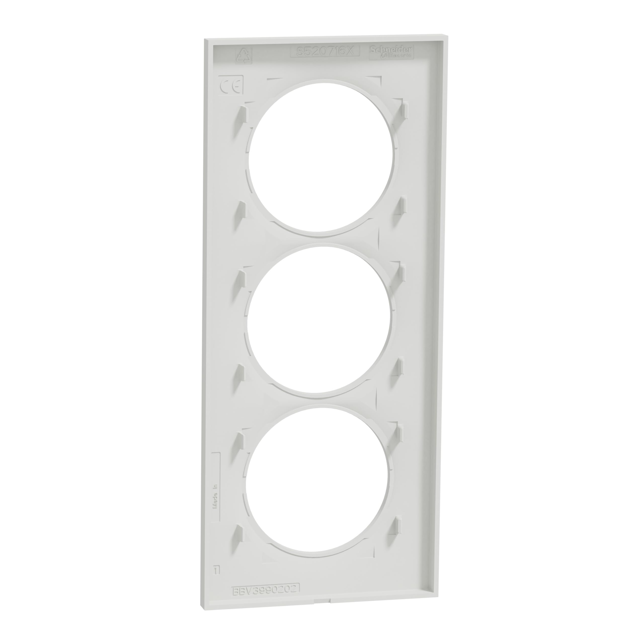 Schneider Electric - Odace Styl, plaque Blanc 3 postes verticaux entraxe 50 mm - S520716