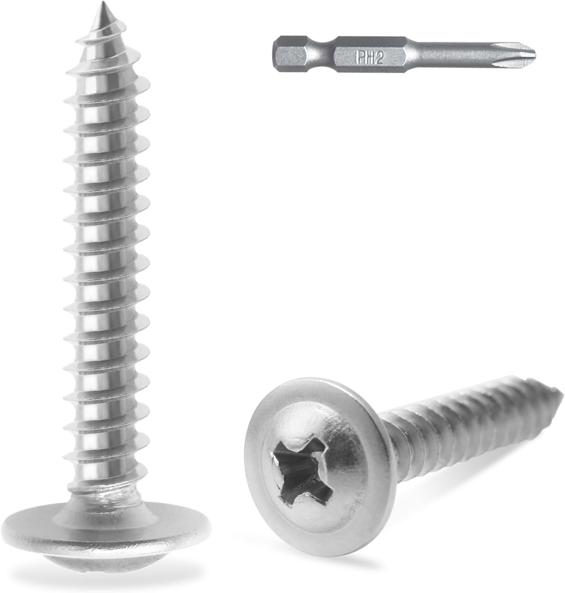 JEGONFRI 150psc #8 x 1" 410 Stainless Steel Modified Truss Head Wood Screws, Philips Drive Metal Screws Self Tapping with Screwdriver Bit