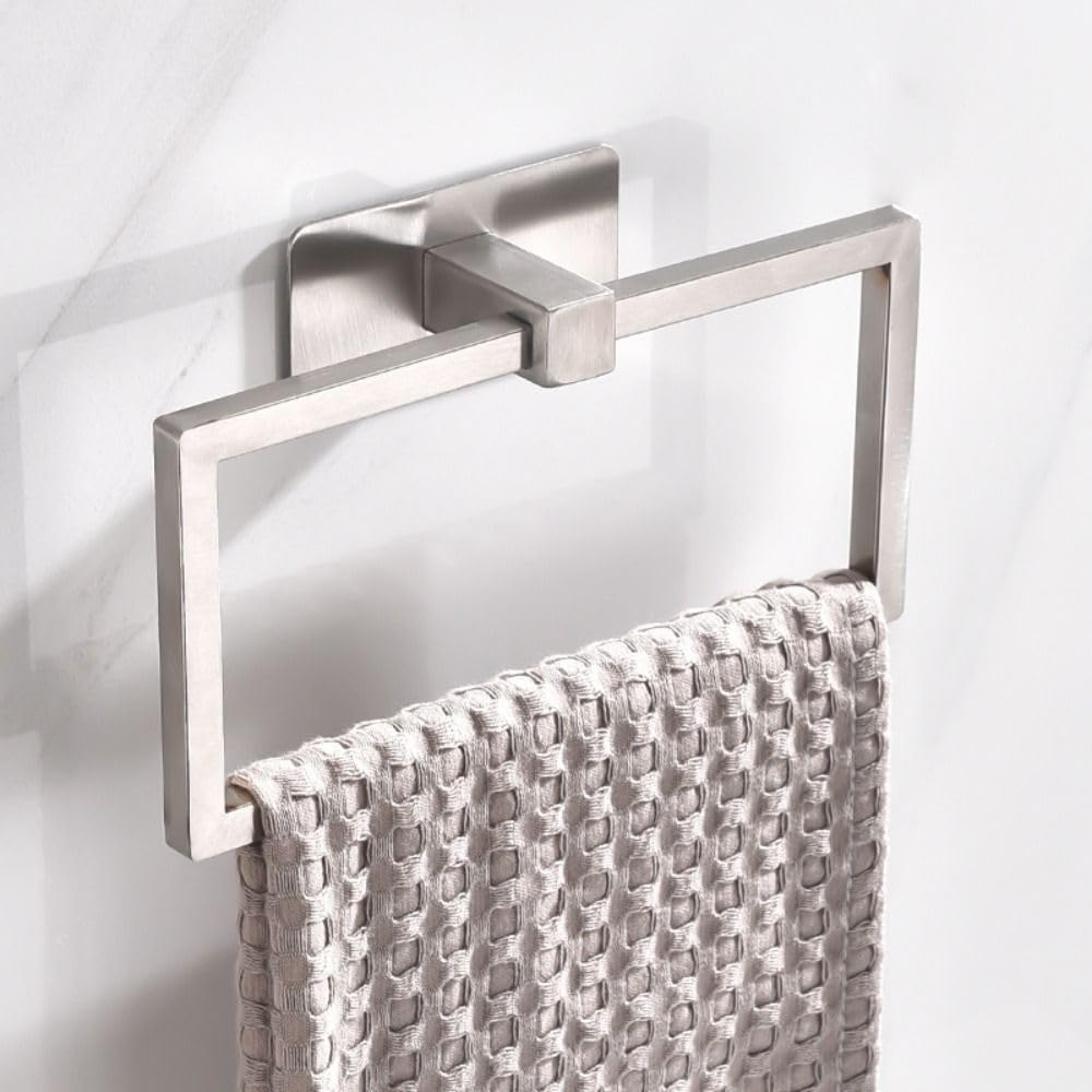 Towel Ring - Thicken Stainless Steel Towel Holder, Towel Racks for Bathroom, Square Modern Design Hand Towels Holder(Silver)