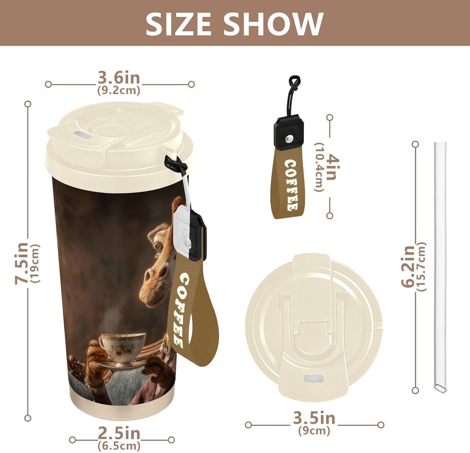 Squirrel Coffee Insulated Coffee Mug with Straw & Flip Lid, 16.9oz Iced Tumbler Cup, Double Wall Vacuum Mug for Travel Office