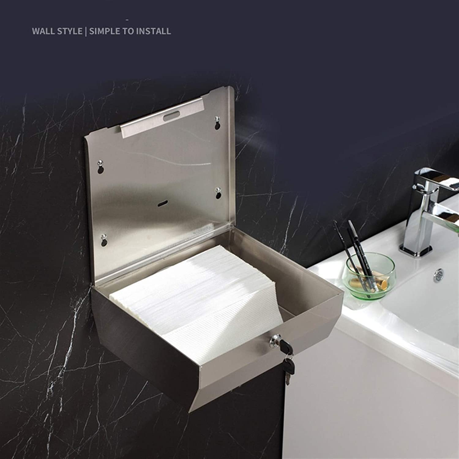 BKEKM Dispenser Salviette Dispenser di Asciugamani di Carta a Parete in Acciaio Inossidabile 304 con Dispenser di Asciugamani per Bagno Cucina Ufficio Commerciale Moda