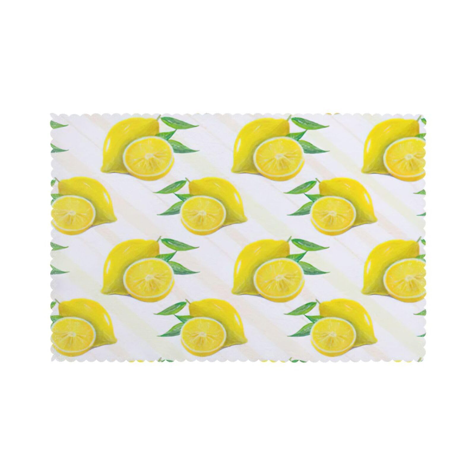 Yellow Lemon Print Placemats for Dining Table Set of 6 12x18 Inch Table Mats for Party Kitchen Dining.