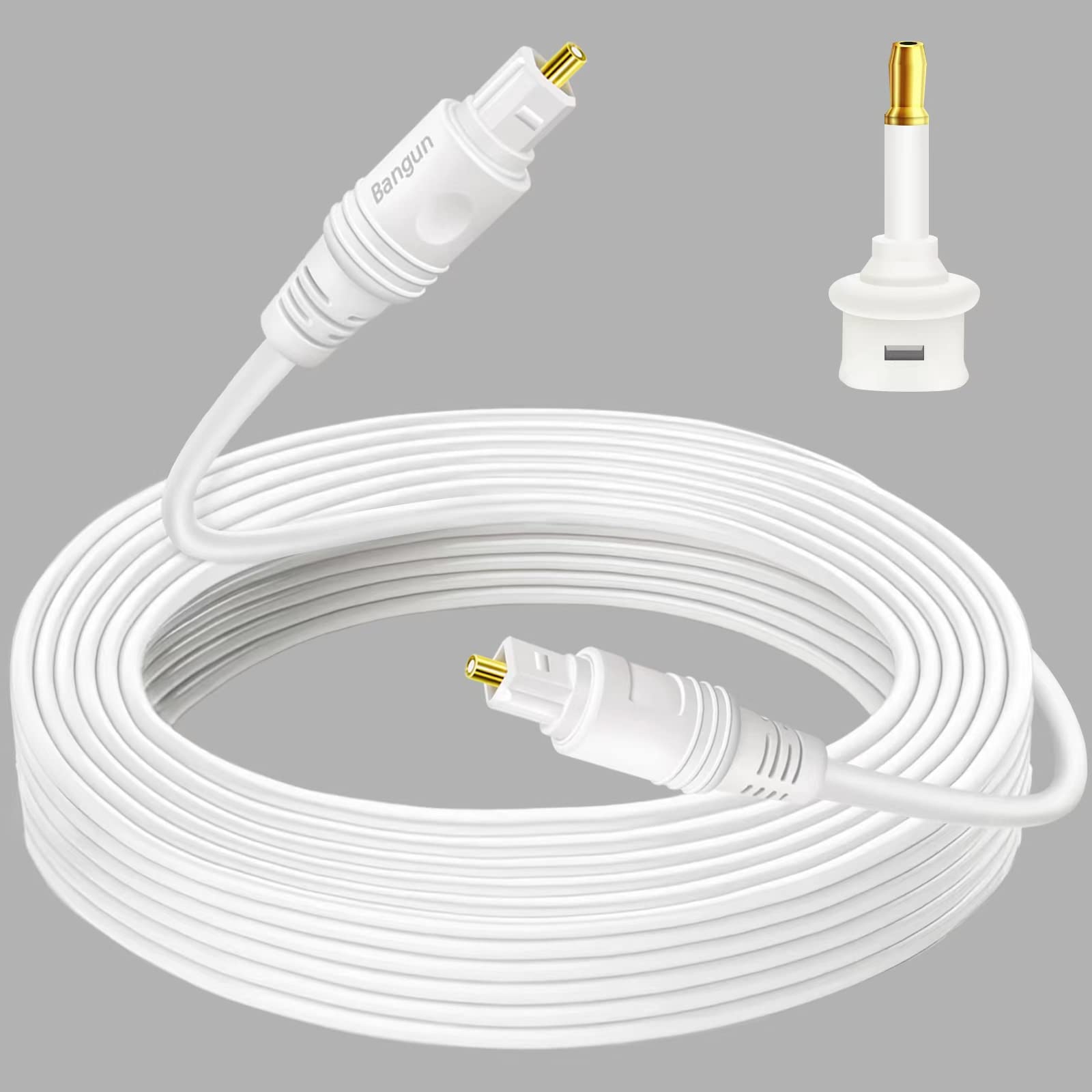 Bangun 30 feet White Optical Audio Cable, Slim Toslink Digital Fiber Optic Audio Cable, Optic Cord for Sound Bar/TV/PS4/Xbox
