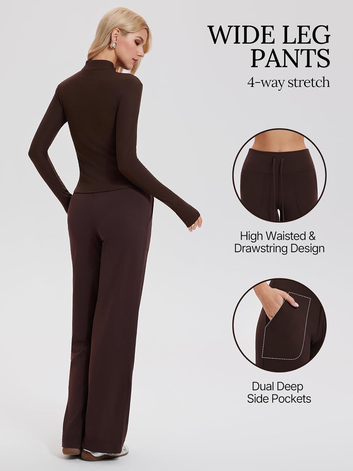 Women's 2 Piece Sets Double Zip Up Top Long Sleeve & Wide Leg Pant Lounge 2025 Fall Tracksuit Casual Sweatsuit Travel Outfit - Image 6