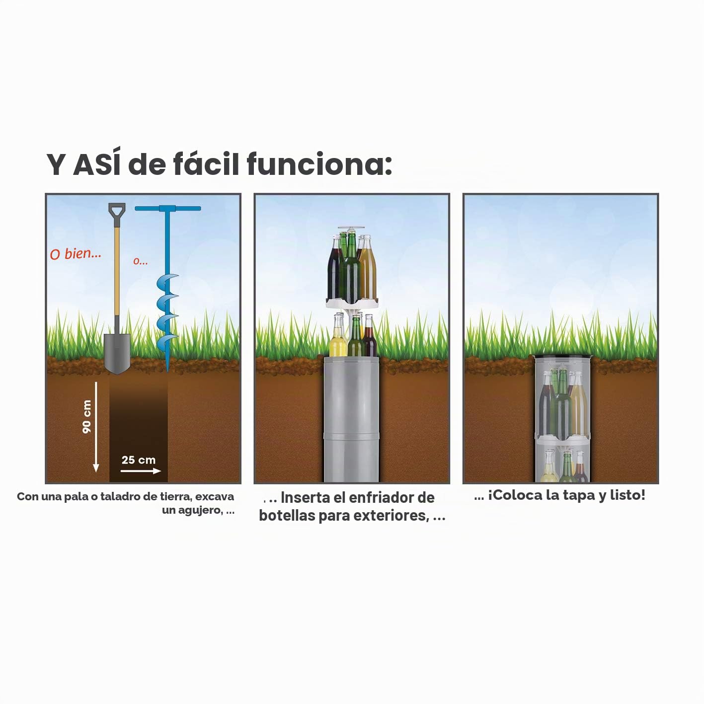 EASYmaxx - Enfriador de botellas para exteriores, sin electricidad, sin electricidad, latas y botellas en el suelo del jardín