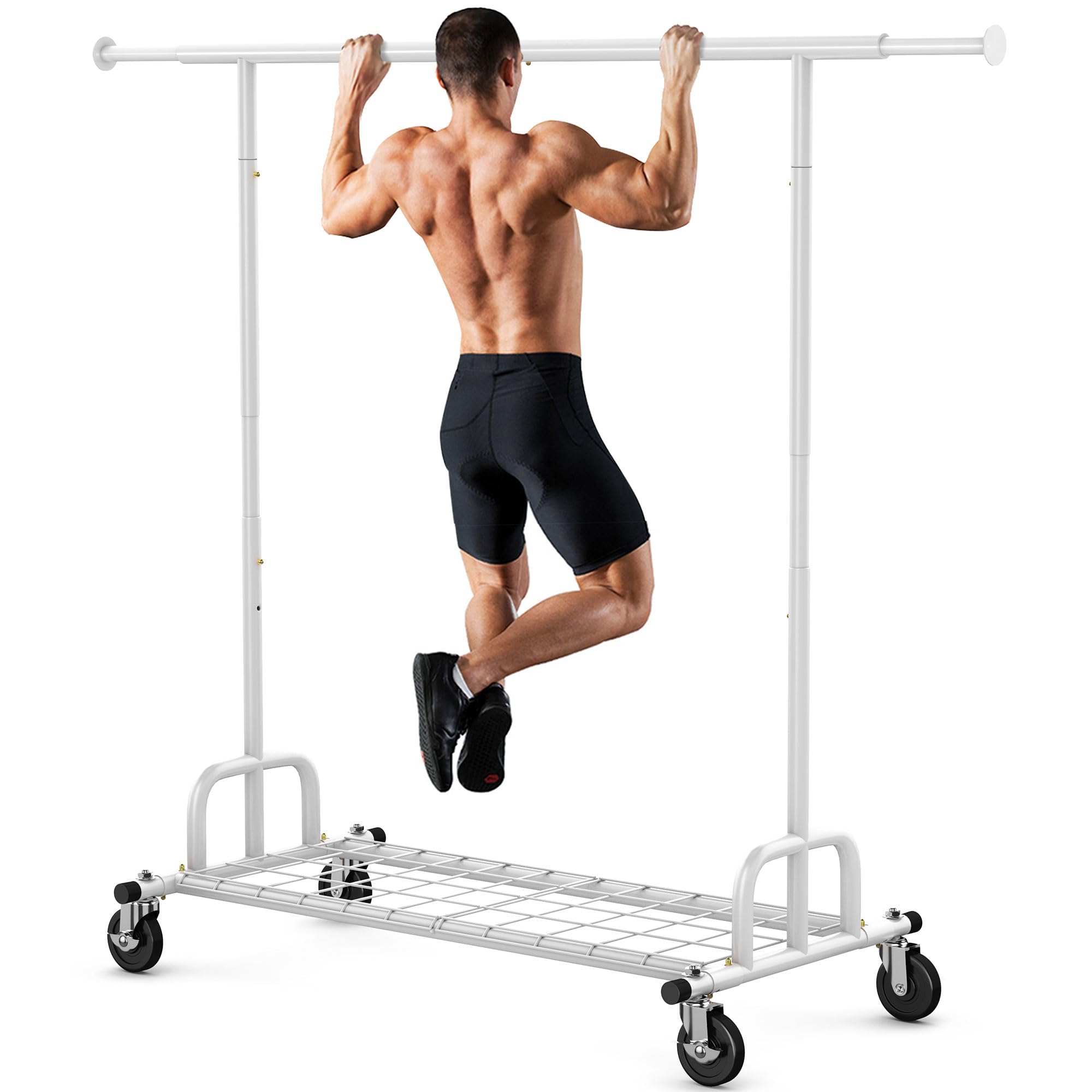 HOKEEPER Clothes Rack Collapsible Clothing Garment Rack Capacity 525LBS Clothing Racks on Wheels Heavy Duty Rolling Clothes Rack for Hanging Clothes for bedroom, Commercial, White 22"D x 75"W x 71"H