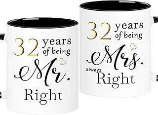 WOSIWULA 32 Year Anniversary Birthday Coffee Mugs Set of 2, 32th Wedding Anniversary Decorations Gifts for Couple Grandparents Parents Women Men Wife Husband Her Him, 32th Birthday Gifts, 11oz