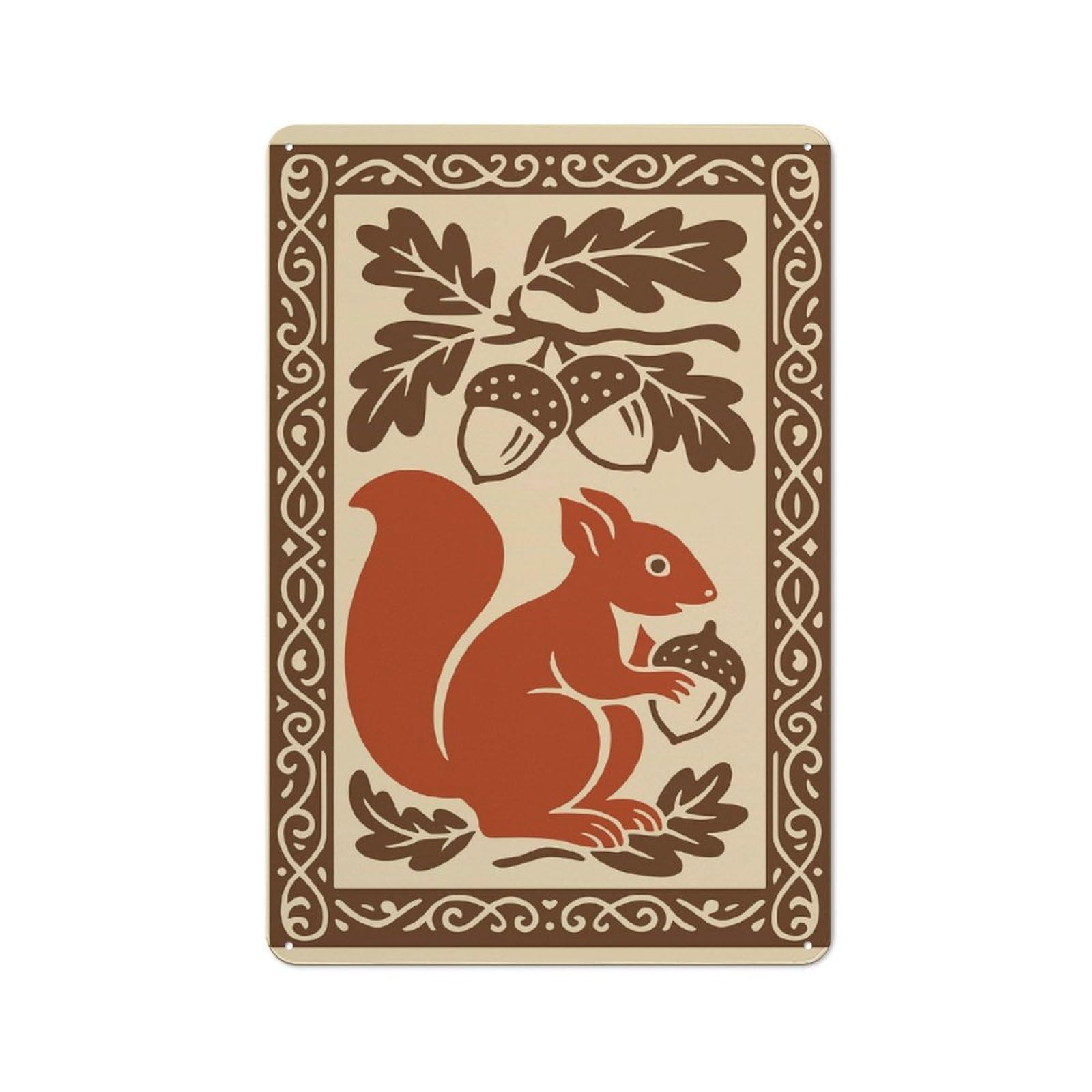 Junmoney Style For Hobby Room Or Studio, Squirrel And Acorns Decorative Illustration Rustic Tin Wall Plaque 30X20cm, For Vintage Wall Decor Fans, For Metal Sign Collectors