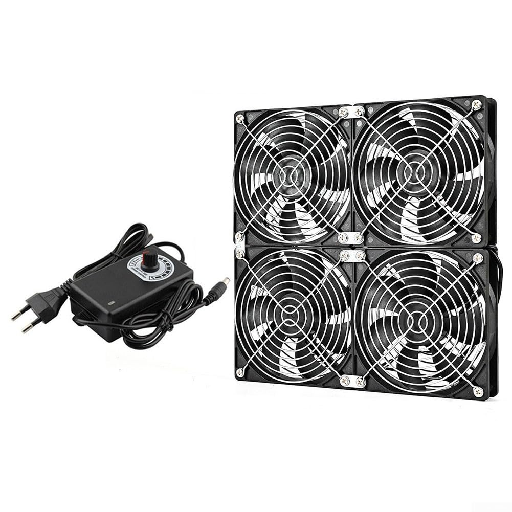 Ventilateur de refroidissement 3000 tr/min 12 cm avec contrôleur de vitesse en continu et protection en maille de fer pour armoires, ordinateurs et amplificateurs de puissance (4 ventilateurs)