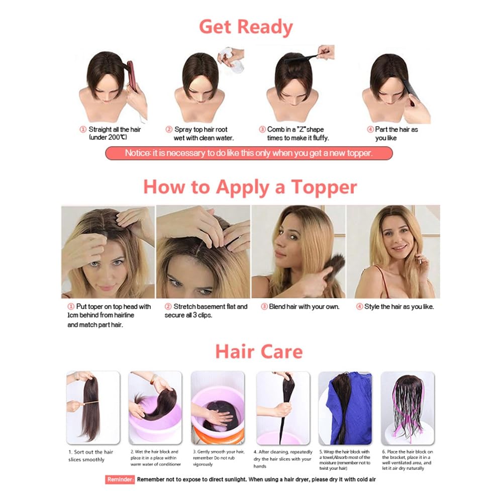 Haar Toppers für Frauen Echthaar Topper Natürlich Clip in Haarteil aus-Echthaar Flauschiger Glatter Hair-Topper Zum Einclipsen für Damen Dünner Werdendes-Haarteil Oberkopf 1B# 35cm