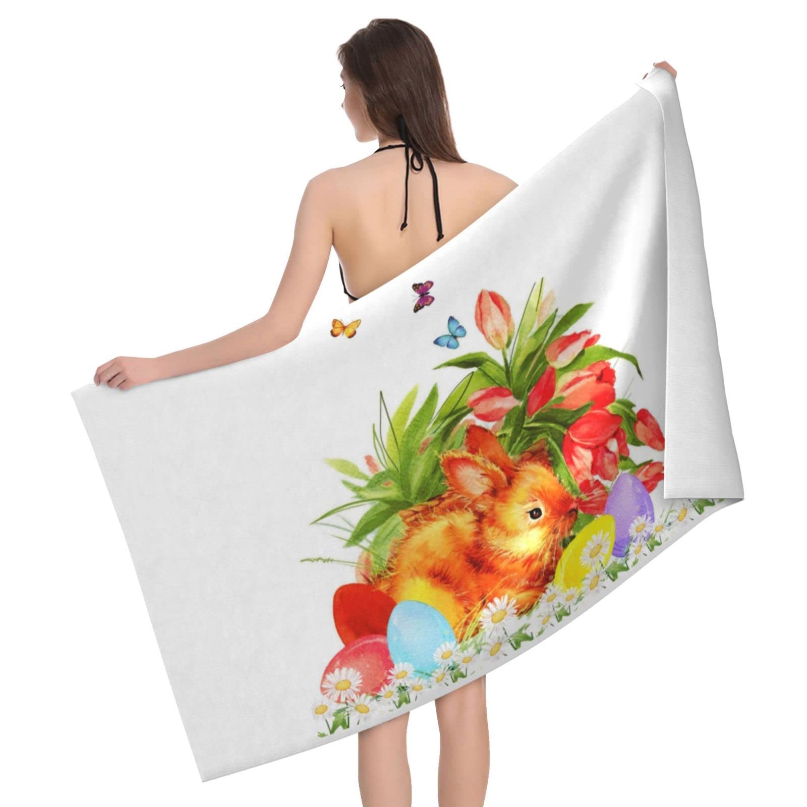 Lawenp Spring Easter Bunny and Eggs Bath Towel Beach Towel Popular Durable Stylishffy Touch Highly Absorbent Quick Dry Polyester 32" X 52" Also As A Gift