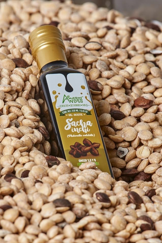 Miniatura 5 de Aceite de Sacha Inchi l 8.45 fl oz. (8.5 fl oz) Aceite orgánico de semillas incas virgen extra prensado en frío l Rico en Omega 3, 6 y 9 l de origen