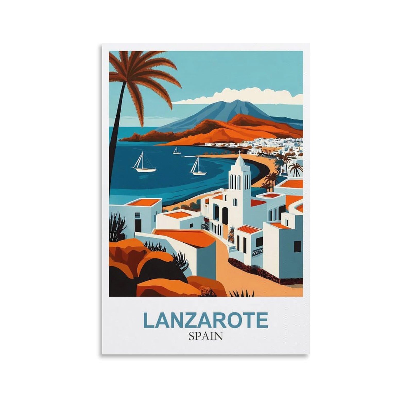 Ymqwjylw Unframe-Style Lanzarote Spain Vintage Travel Posters 08X12inch(20X30cm) Canvas Printing Home Decor Wall Art Prints
