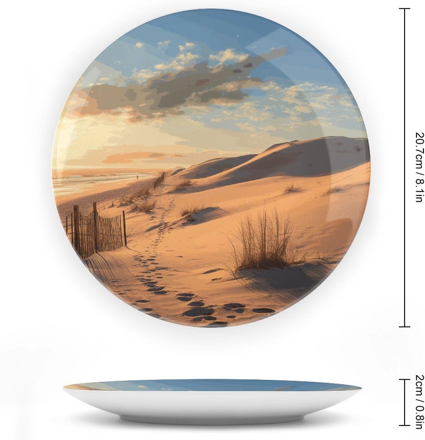 Sand Dunes Decorative Plates for Display Round Porcelain Plate Living Room Table Ceramic Hanging Decorative Plate Art Decor for Living Room Table with 1 Display Stand 8inch