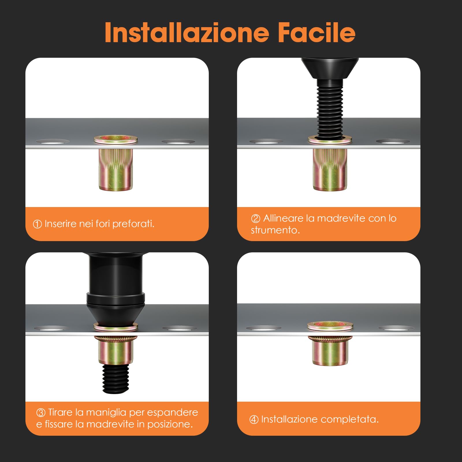 HANGLIFE Rivetti Filettati, M8 Metric Inserti Filettati (50 Pezzi) - Dadi per Rivetti a Testa Piatta, Zincati, in Acciaio al Carbonio con Corpo Zigrinato