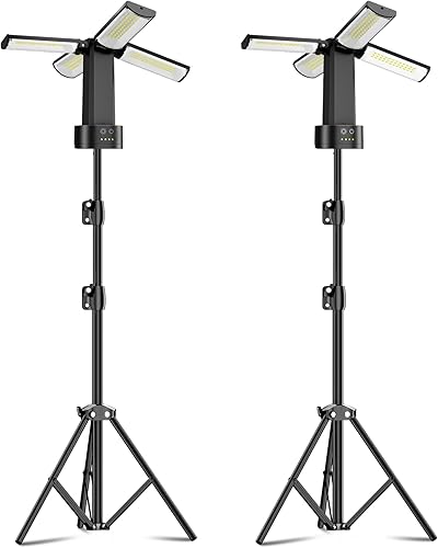 Miniatura 10 de CORESLUX Luces de campamento recargables de 10400 mAh con soporte, luz de trabajo portátil de 6000 K con 4 cabezales de lámpara LED, luz de trabajo
