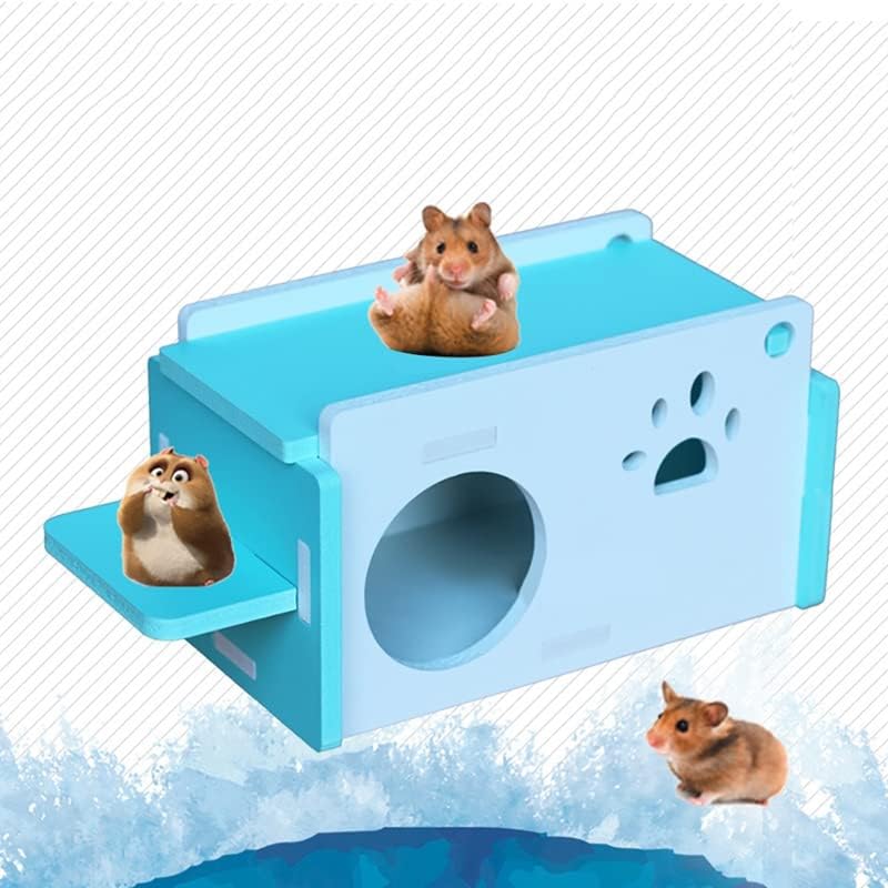 Hamster Cage Hamster Cage Paw Decor Small Animal Hideout House with Ladder for Squirrel(Dark Blue)