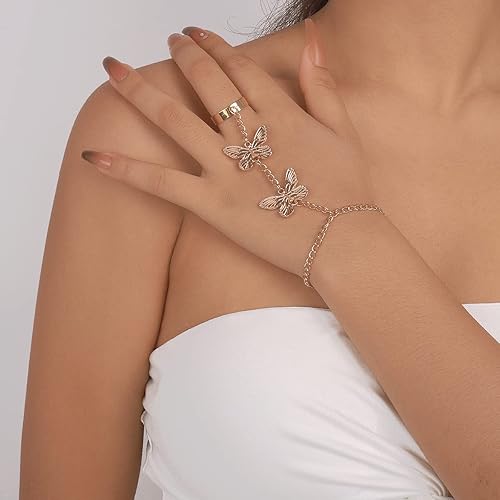 Miniatura 5 de Caiyao Pulsera de anillo punk de serpiente de mariposa, serpiente y araña, pulsera de anillo de dedo de serpiente bohemia, arnés de mano, pulseras