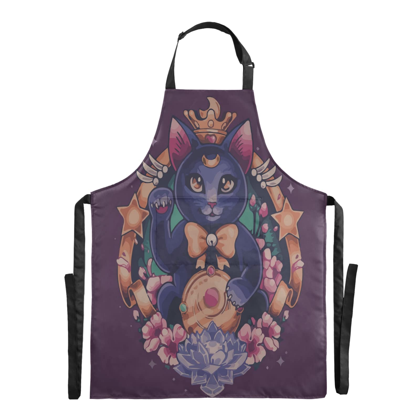 KAAVIYO Gato Gatito Rey Impermeable Delantal de Cocina Camarero con 2 Bolsillos Delantales para Cocinar Mujeres Carniceros Cocineros Hombres