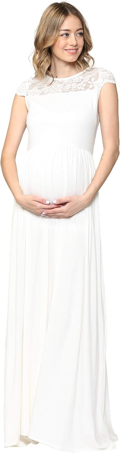 HELLO MIZ Women's Maxi Maternity Dress with Lace Yoke