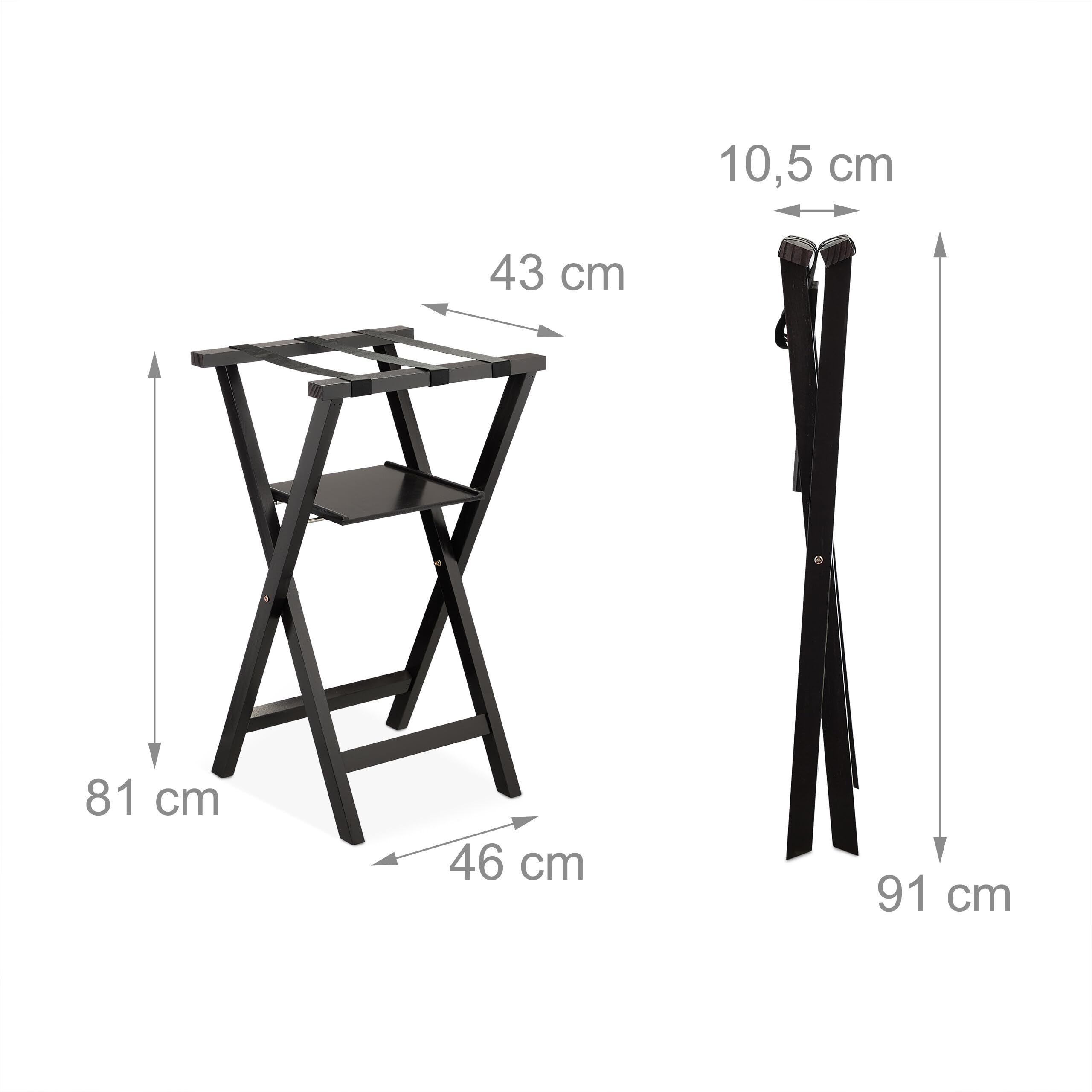 Relaxdays Portavaligie da Camera, Stand Reggivaligia Pieghevole, Porta Valigie con Ripiano, 81x46x43 cm, in Legno, Nero