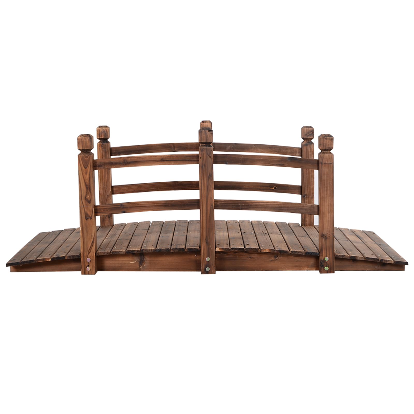 COSTWAY Puente de Jardín Madera para Estanque Jardín Hogar Decorativo con Barandilla 150x67x55 cm (Marrón)
