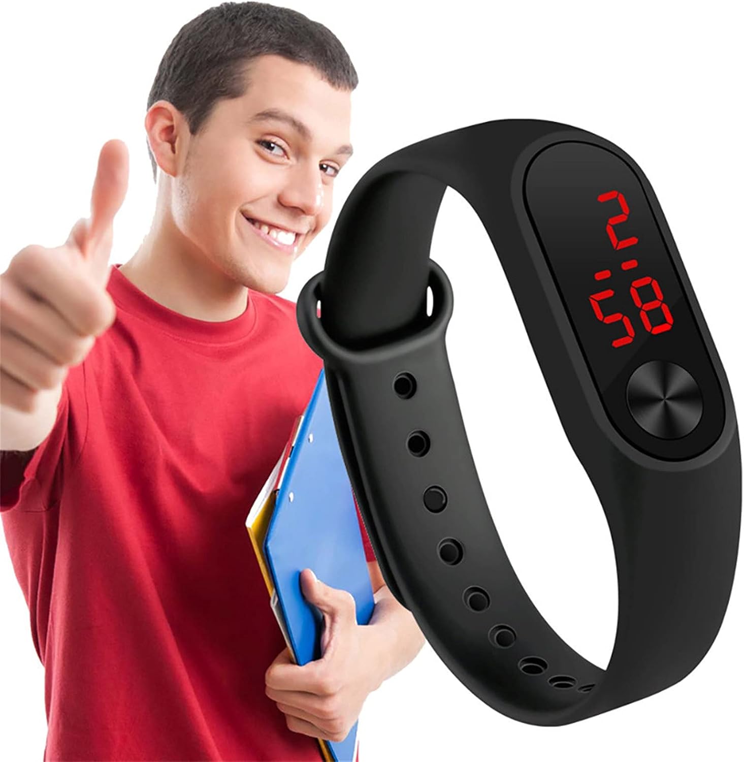 SHANZG Children's Adult Universal Watch Unisex Sport Watch Led Digital Silicone Strap Creative Hand Ring Electronic Watch (Black) : Sports & Outdoors
