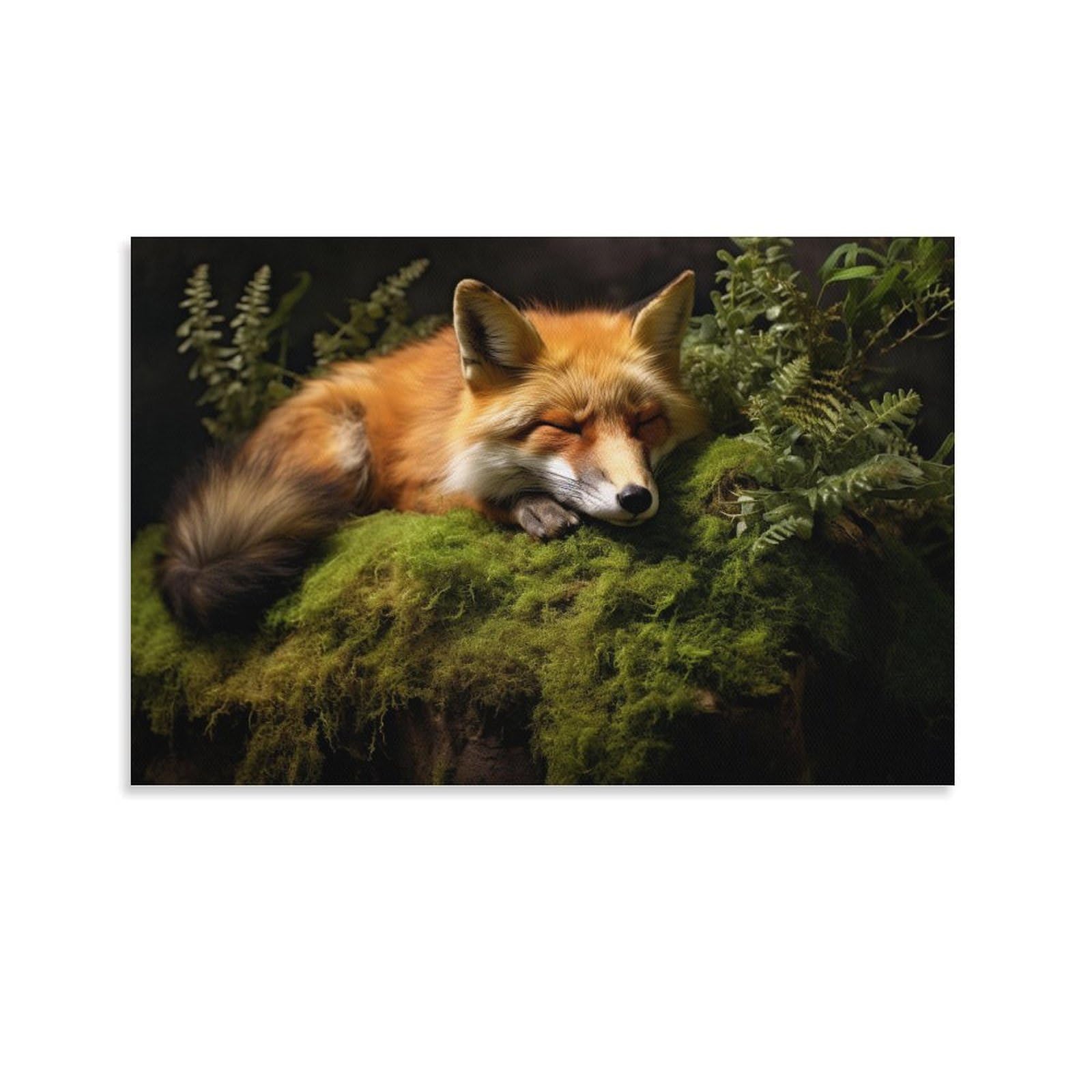 Modern Fox Canvas Wall Art Forest Landscape Green Moss Nature Animal Posters Wall Decor Painting Art for Home Room Artwork