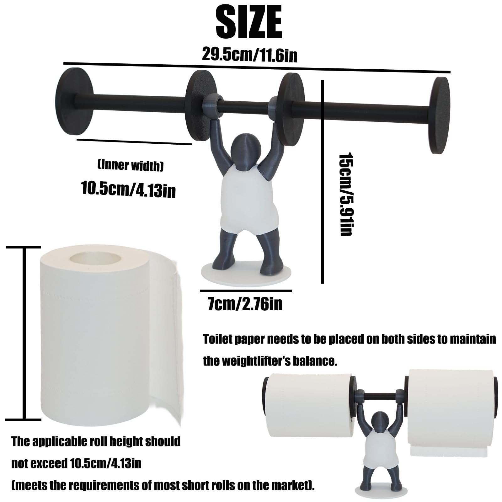Weightlifter Toilet Paper Holder - 3D Printed Unique Design, Stand with Barbell, Holds 2 Rolls of Paper, Fun Bathroom & Kitchen Decor for Fitness Enthusiasts — Amazon image 2