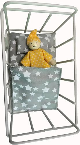 Miniatura 6 de EUTRAIL - Casa de muñecas Muebles de dormitorio, cama de muñeca de bebé, casa de muñecas de metal, cama de cuna, muebles de juguete con colchón,