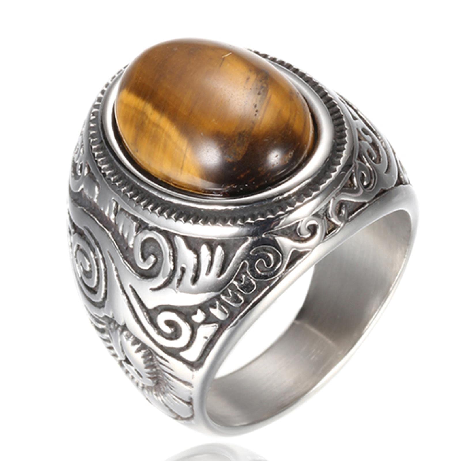 Modyle – bague Punk Vintage en pierre pour homme anneau en titane et acier incrusté disponible