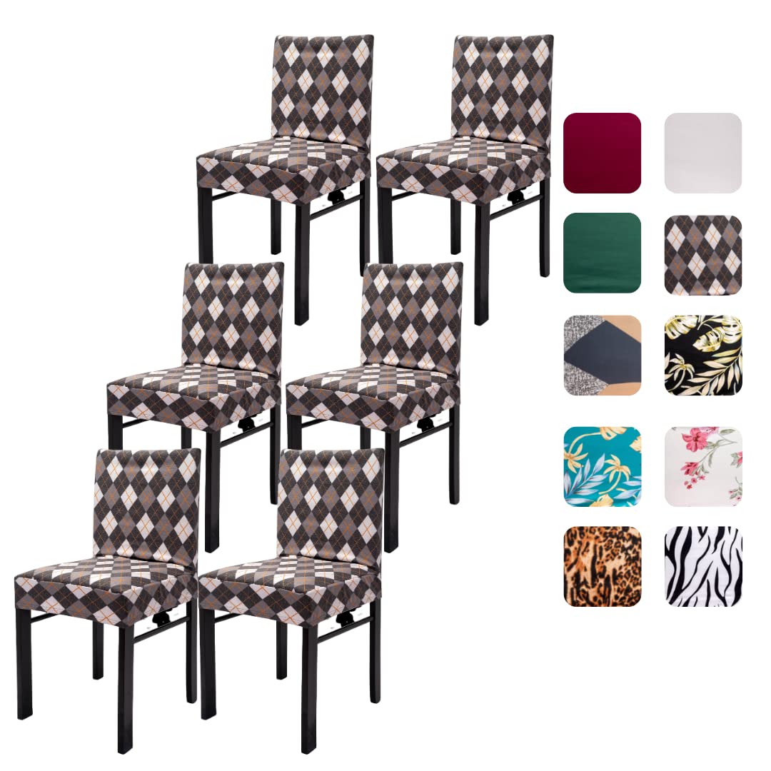 TREJAZ Spandex Slipcovers for Dining Room- Furniture Protector- Stretchy and Durable Material- Washable- Easy to Install-Removable Chair Covers - Dining seat Covers (Checkered, 6 Pack)