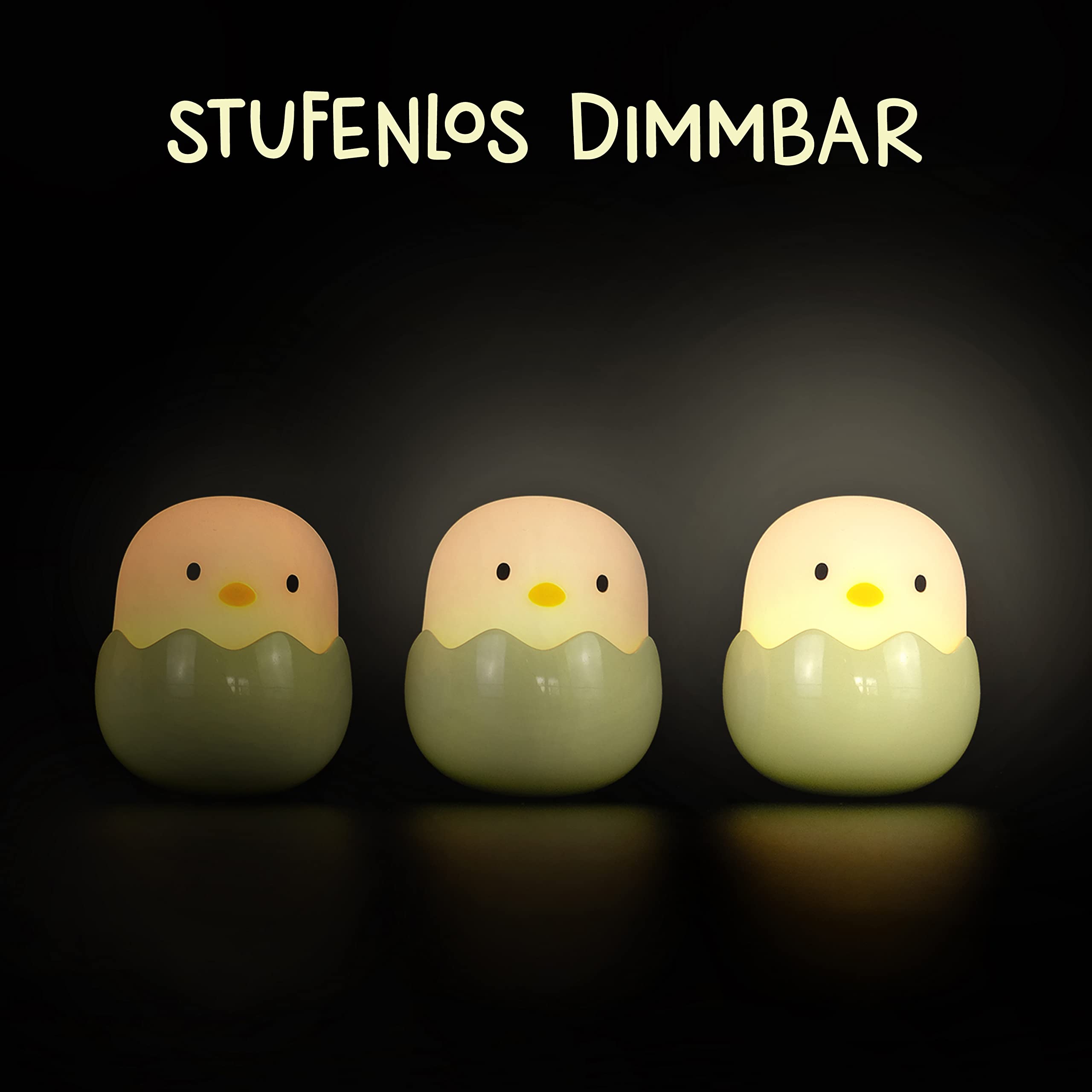 MegaLight Luz nocturna LED niños | Luz nocturna bebé sin piezas pequeñas tragables | Luz lactancia táctil regulable | Lámpara de noche carga USB | Baby Eggy (Paquete de 2)
