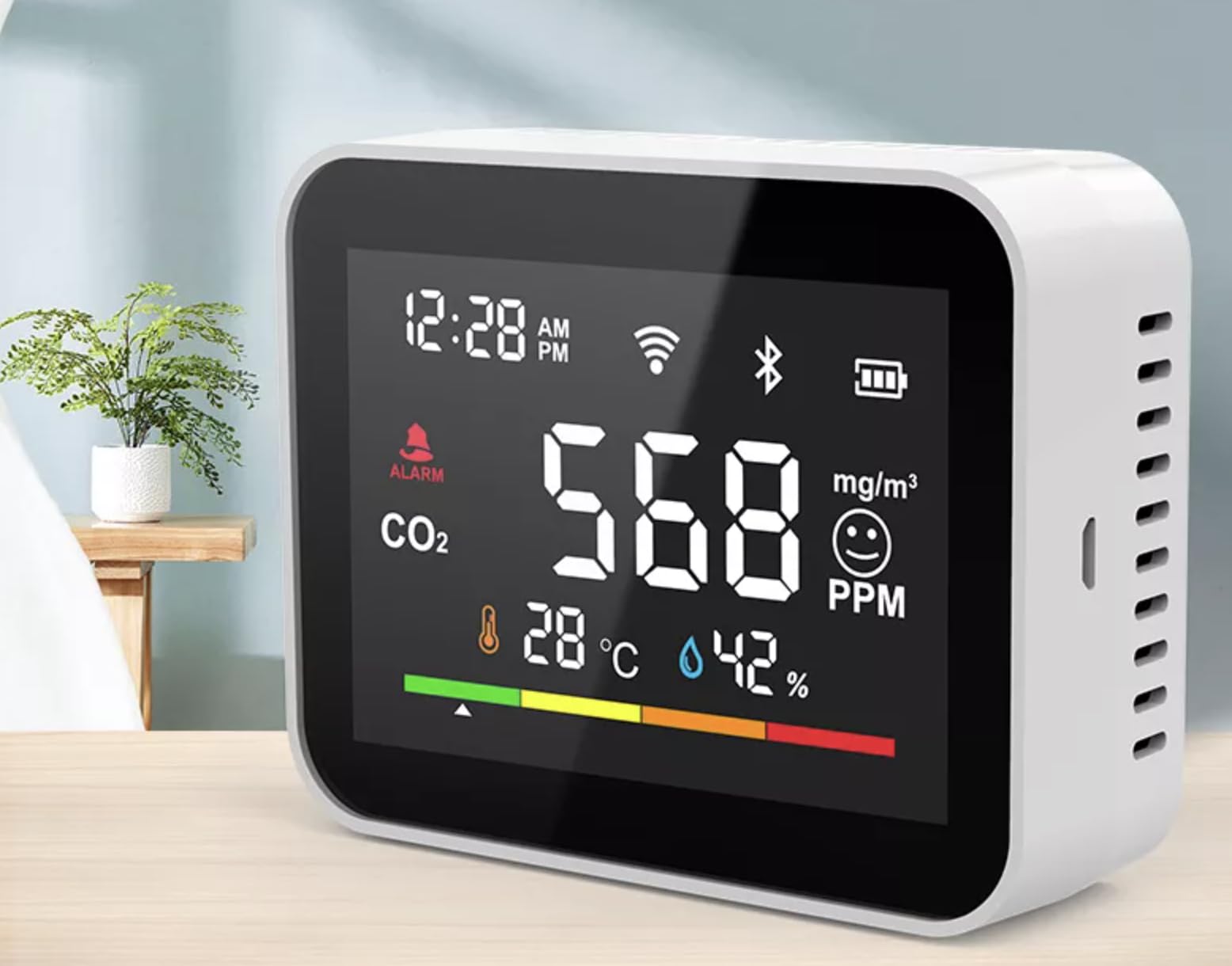 BOT Smart Detektor CO2 – Messgerät Luftqualitätsprüfer mit WiFi, Kohlenstoffdioxid Sensor, CO2 Anzeige, Temperatur Thermometer und Luftfeuchtigkeit Hygrometer