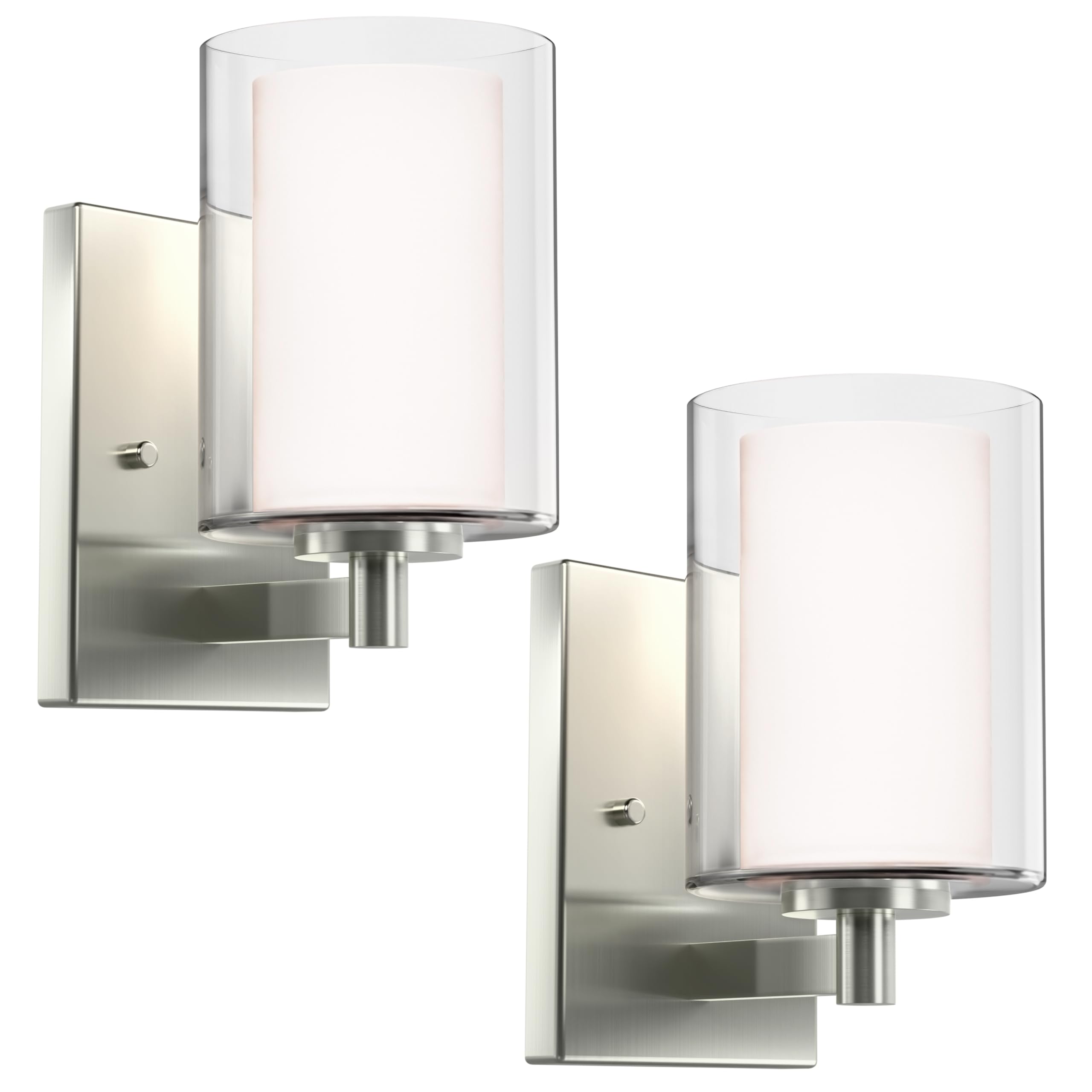 Wall Sconces Set of Two Modern Vanity Lights with Double Clear Glass Shade Matte Black Indoor Farmhouse Wall Light for Bathroom Living Room Bedroom Hallway Bulb E26 Base (Silver, 2PCS)