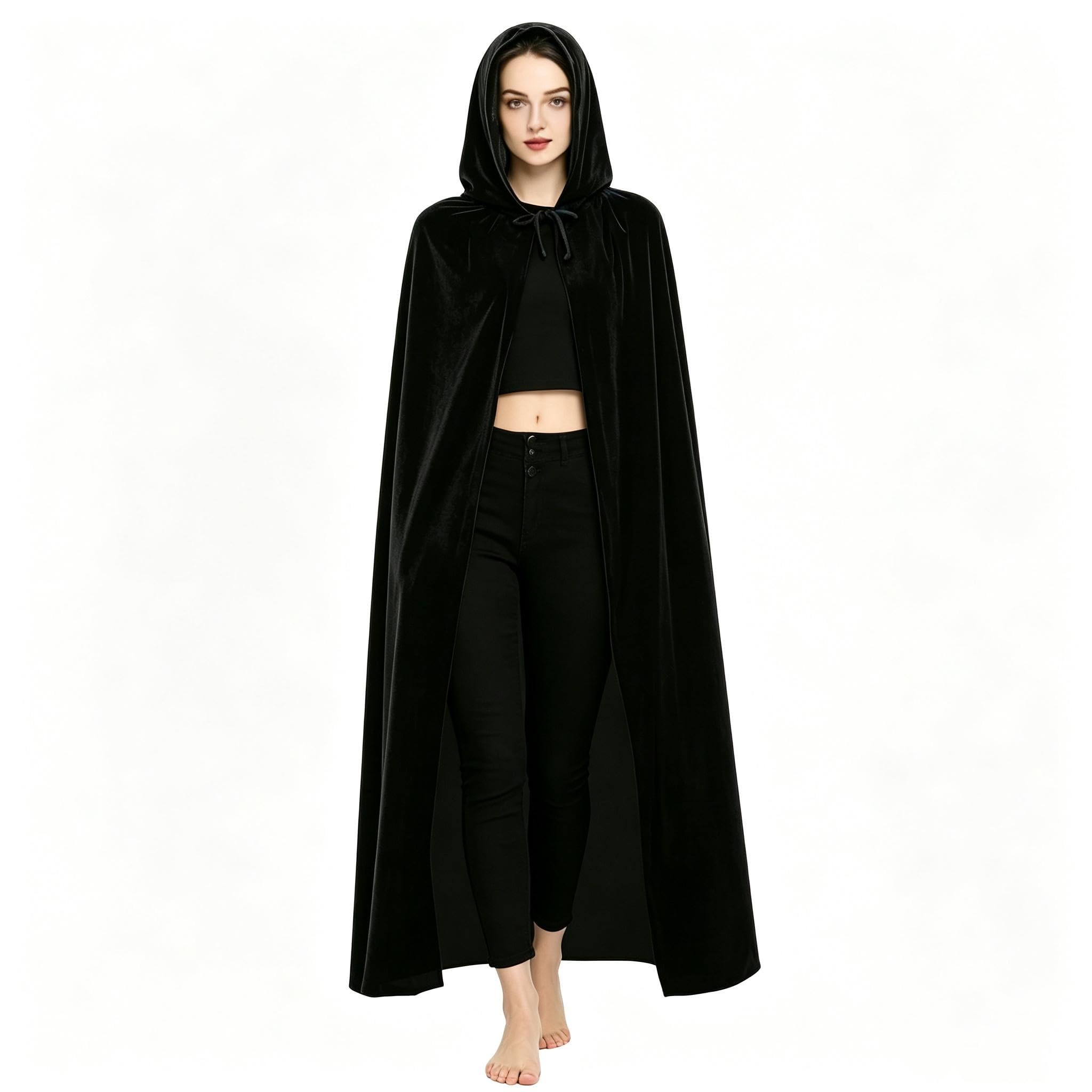 JPqianhao Velvet Hooded Cape for Adults, Unisex Cloak with Hood for Halloween Christmas Party World Book Day (170CM)