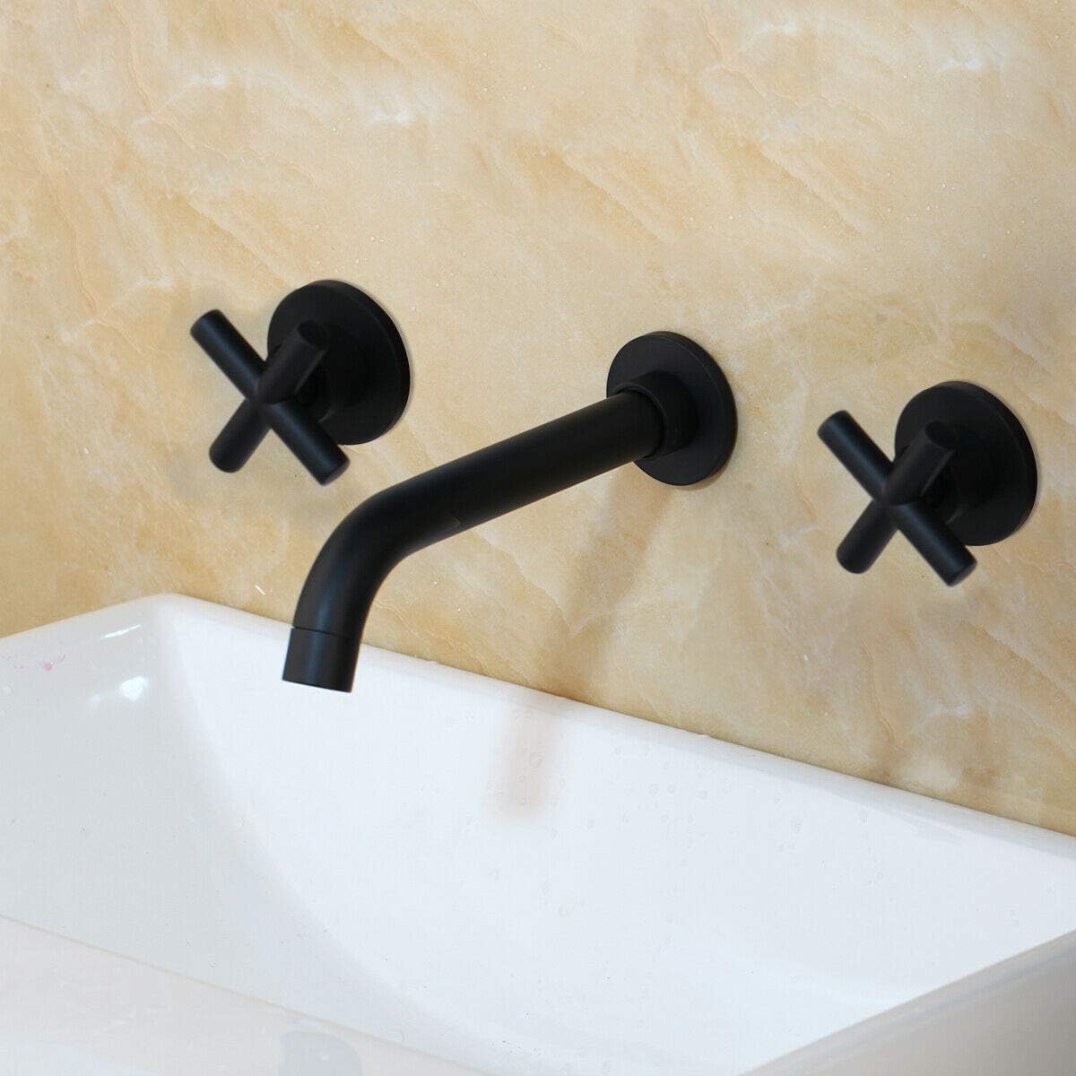 Matte Black Bathroom Faucet 3 Hole Double Handles Wall Mounted bathroom Sink Faucet Solid Brass Tub Mixer Taps