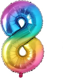 40inch Big Rainbow Foil Birthday Balloon Helium Number Balloons Happy Birthday Party Decorations Kids Figures Wedding Air Ball (40 inch Color 8)