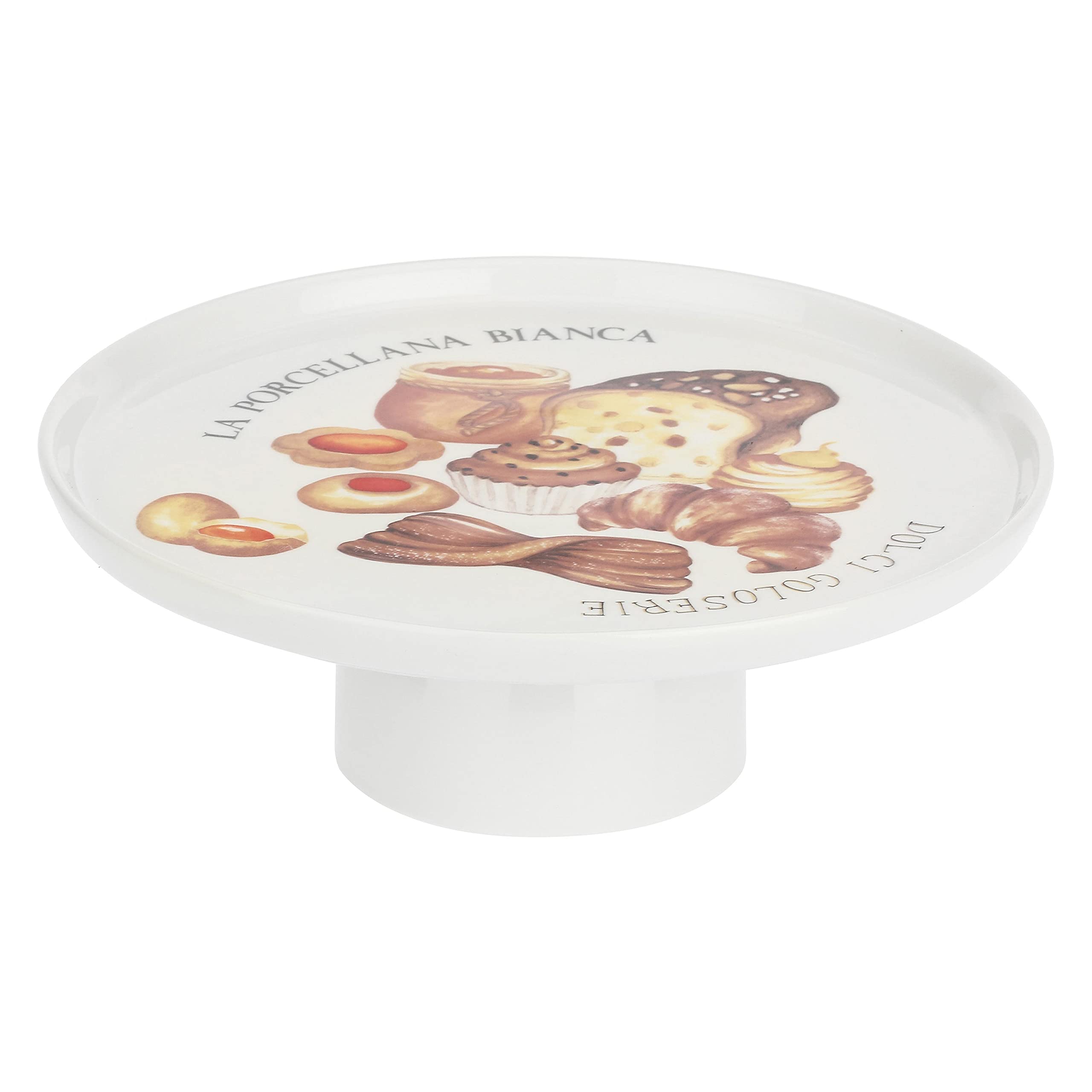 LA PORCELLANA WEIß Kuchenplatte Goloserie – 31 Cm Durchmesser, Aus Porzellan, Mit Exquisiten Illustrationen