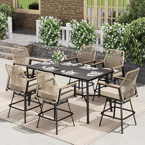 HERA'S HOUSE Patio Swivel Bar Stools Set, 7 Pieces Outdoor
