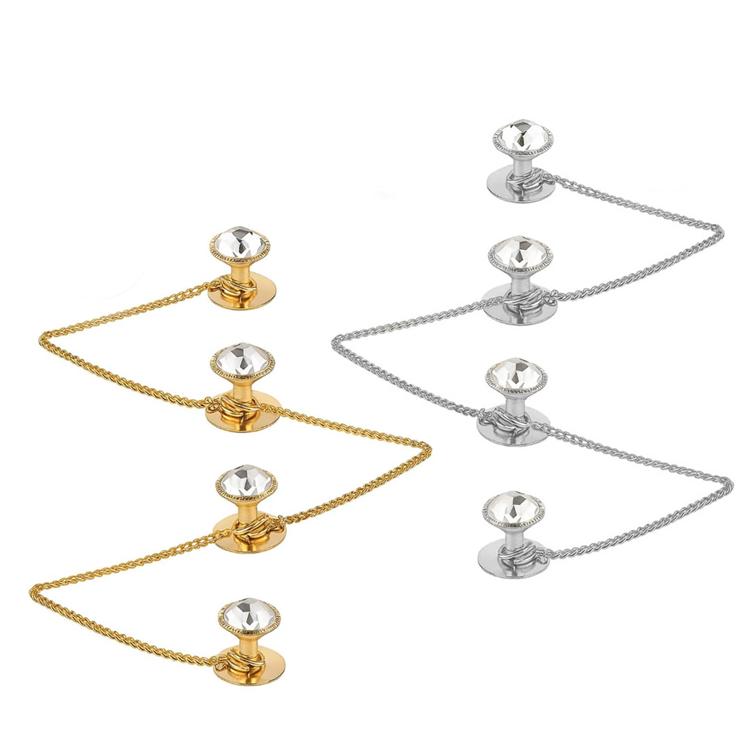 Fashions Traditional White Stone Kurta Buttons Studs Combo with Chain for Women Men